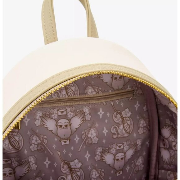 Loungefly Harry Potter Hedwig Owl Ornamental White Grey Embossed Mini Backpack - Picture 9 of 10
